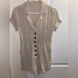 Linen Tan Short Sleeve romper